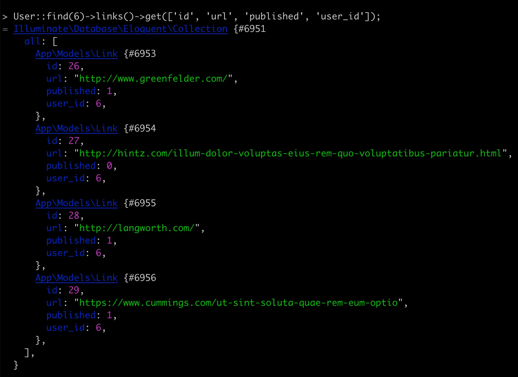Tinker query results