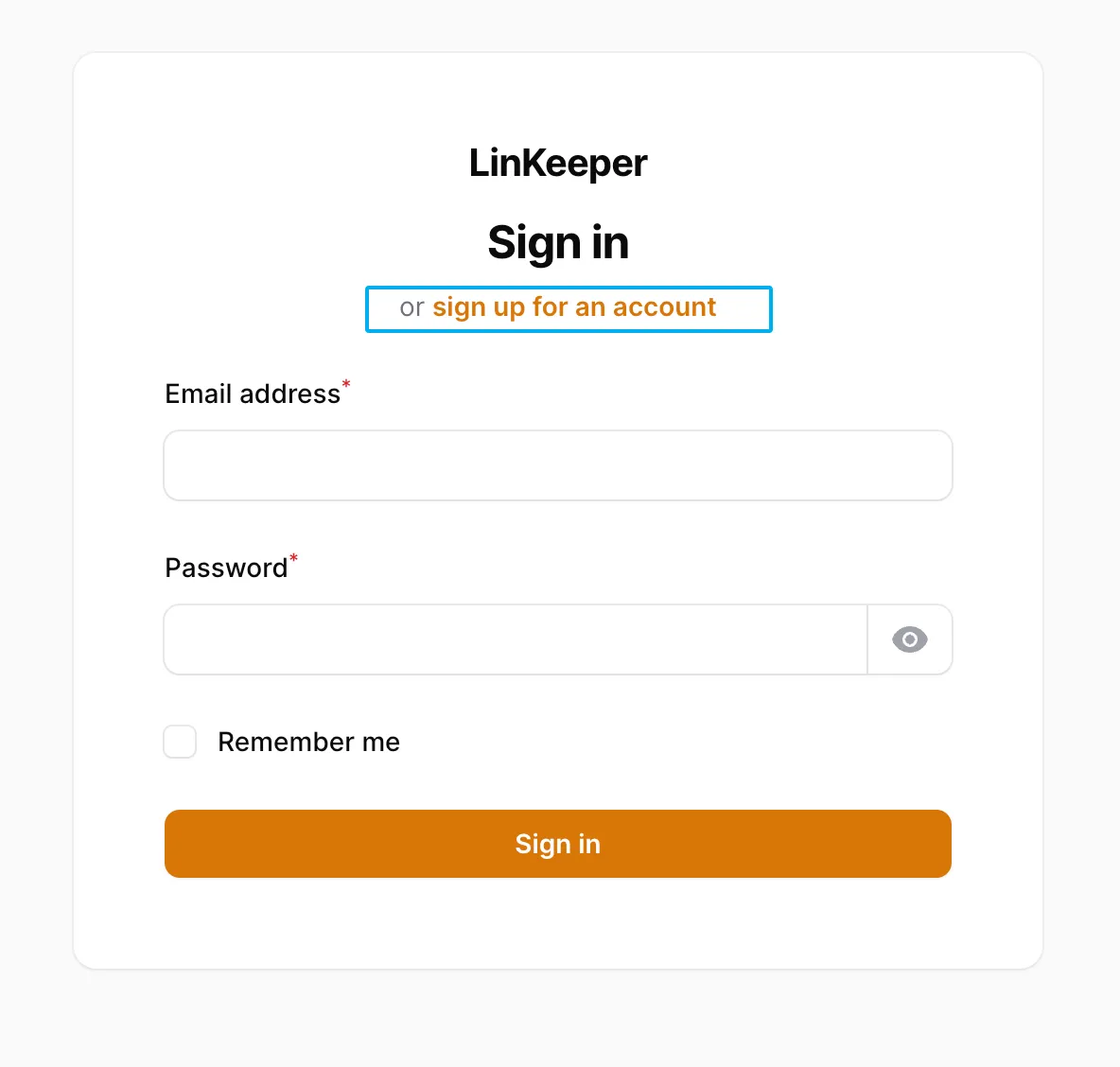 Signin page with register link
